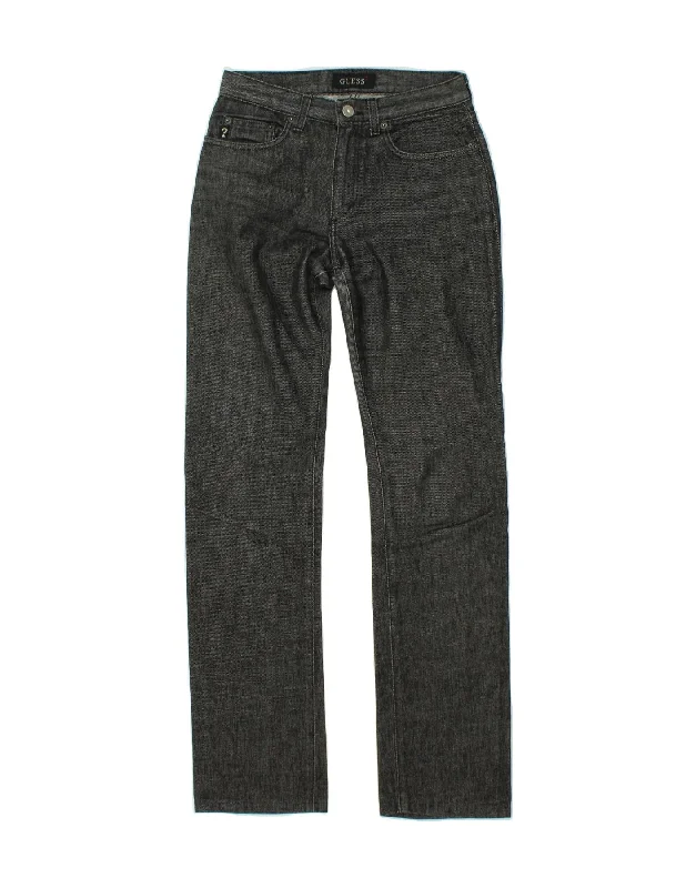 GUESS Womens Straight Jeans W27 L31  Black Cotton Chic Double Waistband Jeans