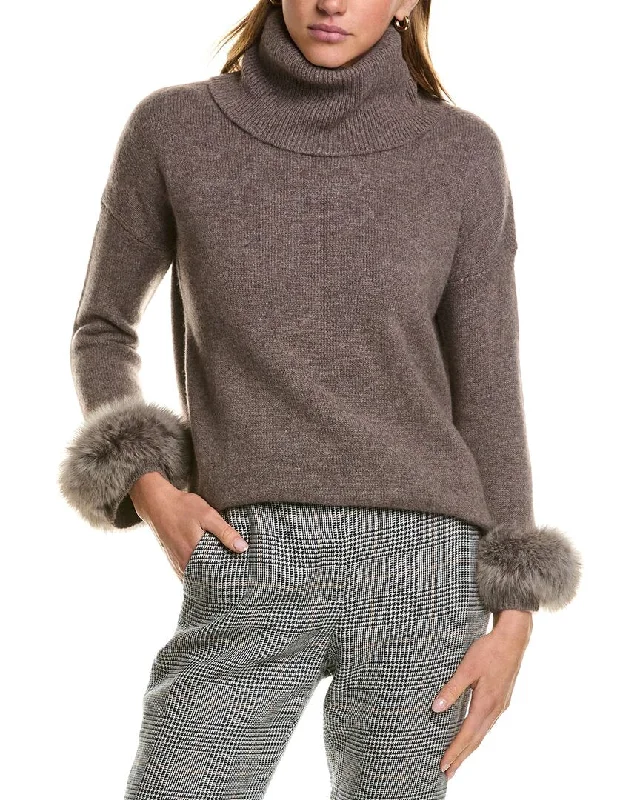 Hannah Rose Cashmere Turtleneck Sweater Tailored Straight A-Line