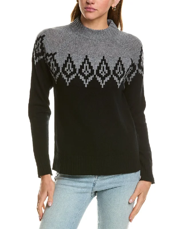 Hannah Rose Diamond Peak Fairisle Wool & Cashmere-Blend Sweater Elegant Classic Vintage