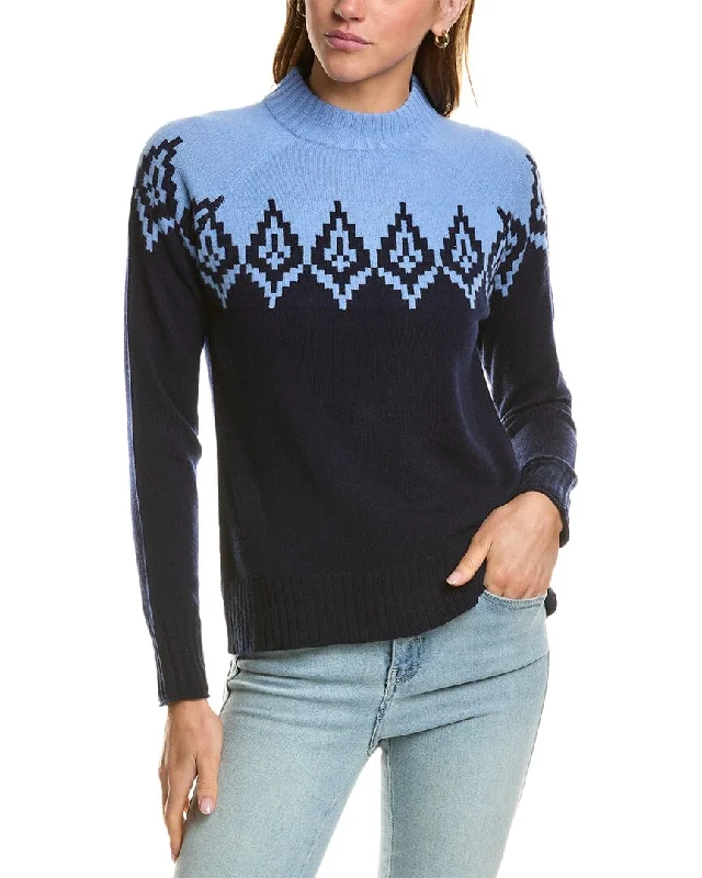 Hannah Rose Diamond Peak Fairisle Wool & Cashmere-Blend Sweater Ribbed Striped Patterned