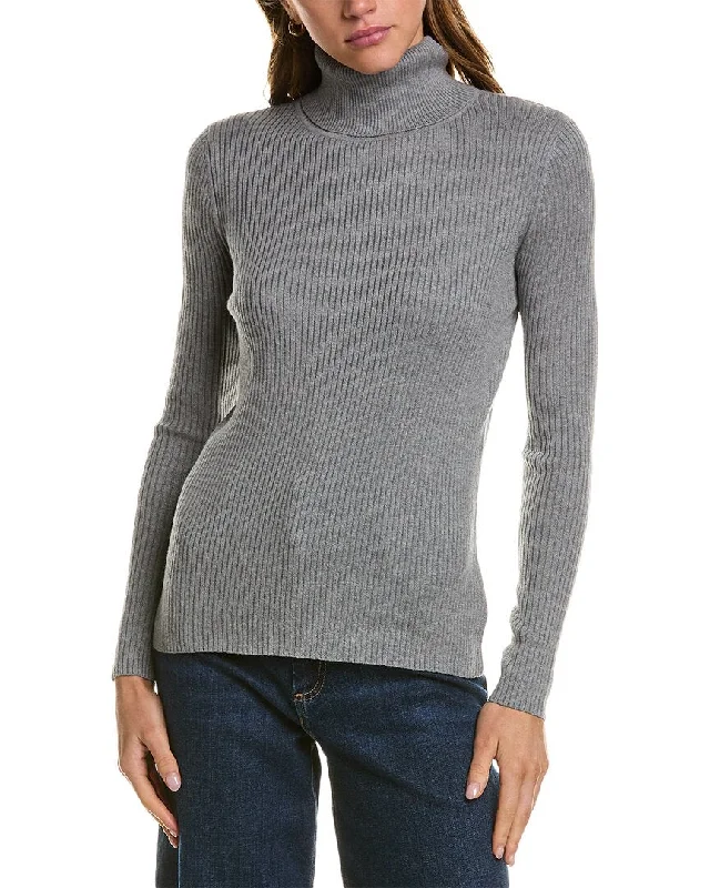 Hannah Rose Turtleneck Cashmere-Blend Sweater Turtle Neck Boat Neck Asymmetrical Neck