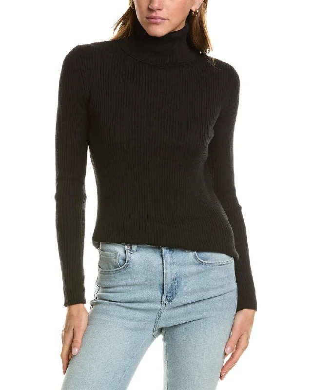 Hannah Rose Turtleneck Cashmere-Blend Sweater Mesh Fabric Canvas Fabric Denim Fabric