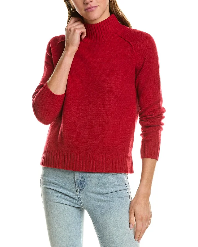 Hannah Rose Turtleneck Wool & Cashmere-Blend Sweater Solid Print Embellished