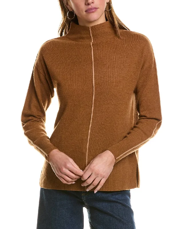 InCashmere Tipped Mock Neck Cashmere Sweater Slim Fit Regular Fit Oversized