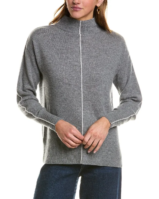 InCashmere Tipped Mock Neck Cashmere Sweater Spandex Blend Rayon Blend Denim Blend