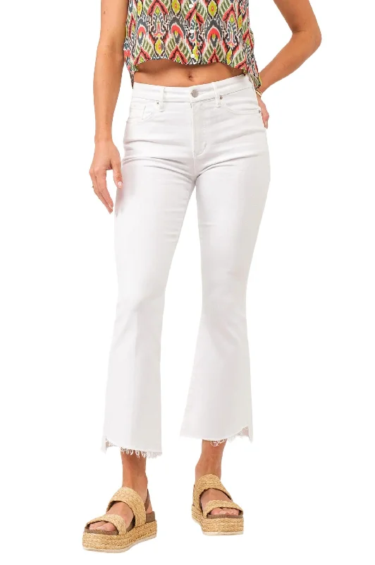 Jeanne High Rise Cropped Flare Jeans In Optic White Fashionable White Denim Jeans