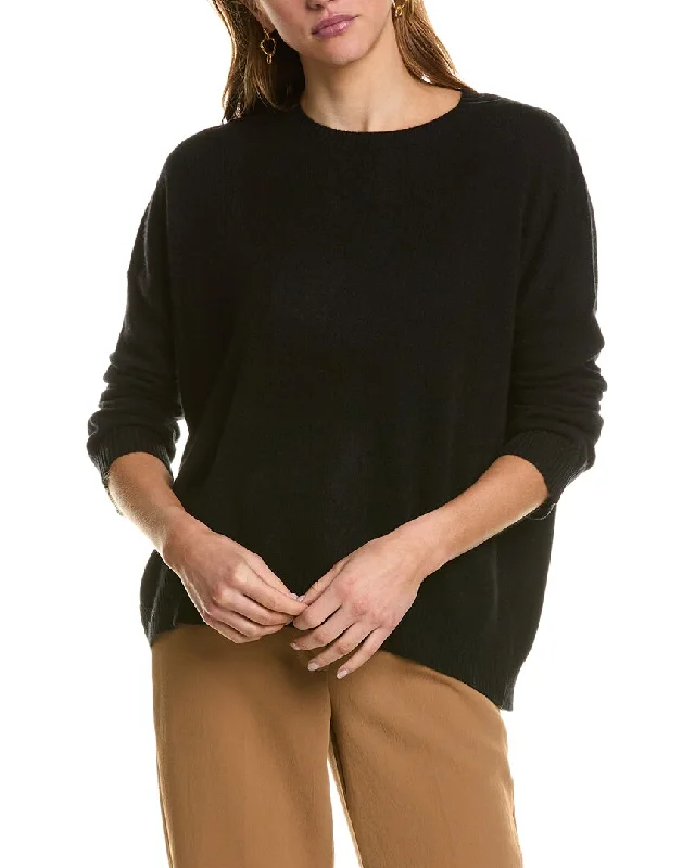 Kier + J Dropped-Shoulder Dolman Cashmere Sweater Houndstooth Herringbone Solid