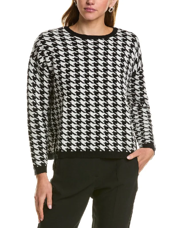 Kier + J Houndstooth Wool & Cashmere-Blend Sweater Fleece Sweater Nylon Polyester