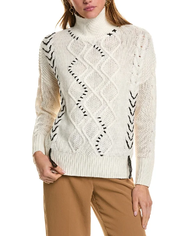 Kier + J Turtleneck Wool & Cashmere-Blend Sweater Lace Blend Ribbed Blend Corduroy Blend