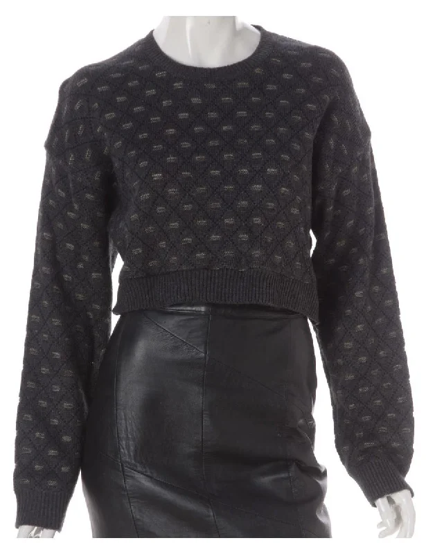 Label Graphic Pattern Cropped Jumper Zippered Buttoned Snapped