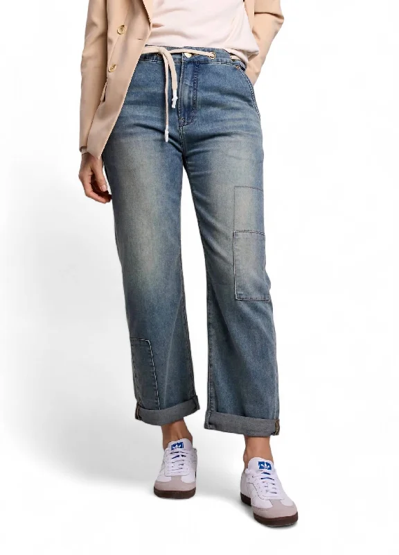 Loose Fit Cropped Jean In Vintage Blue Comfortable Mid-Rise Jeans