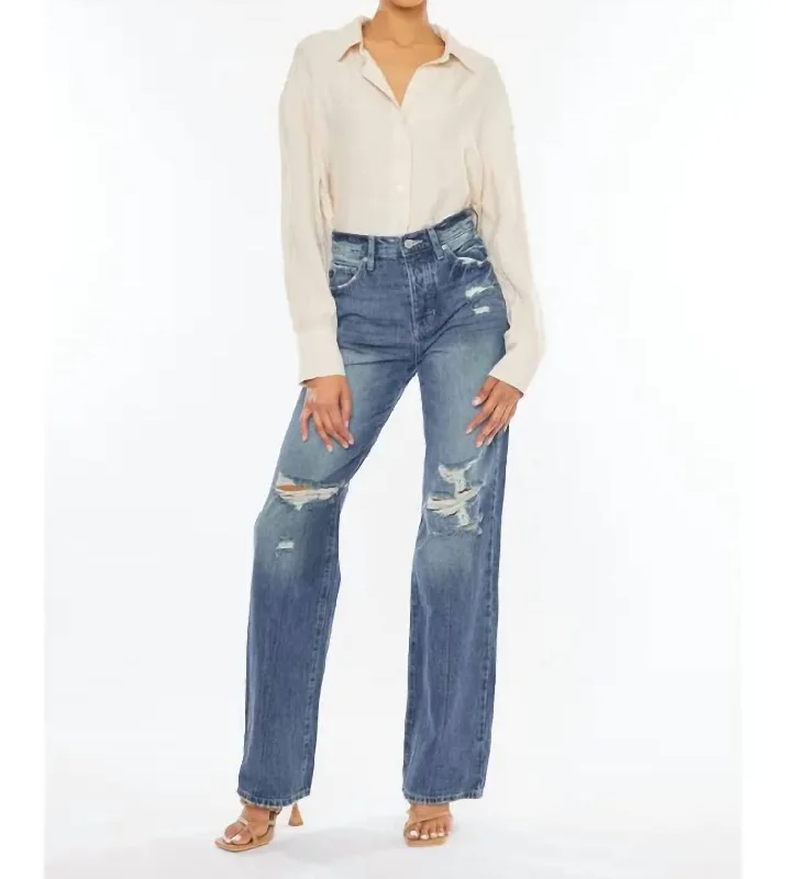 Lydia High Rise 90's Jean In Denim-Medium Wash Fashionable White Denim Jeans