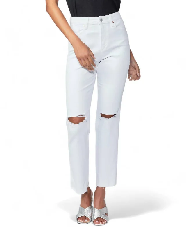 Noella High Rise Jean In Soft Ecru Destructed Trendy Low-Rise Slim Jeans