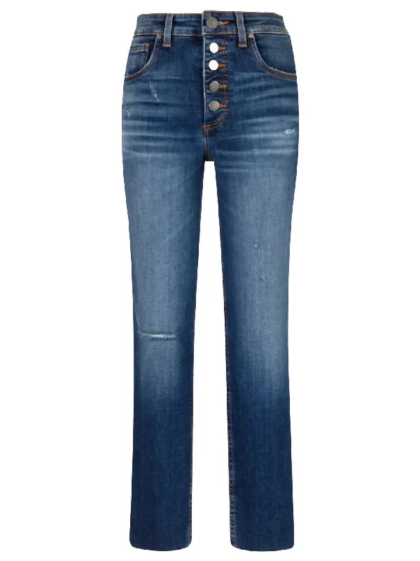 Rachael High Rise Mom Jeans In Blue Trendy Colored Denim Jeans