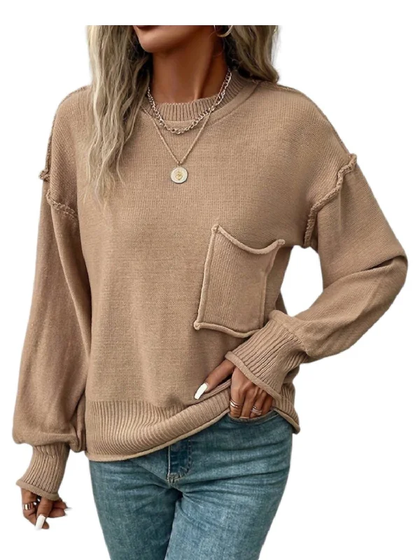 Reverse Sweater In Caramel Solid Print Embellished