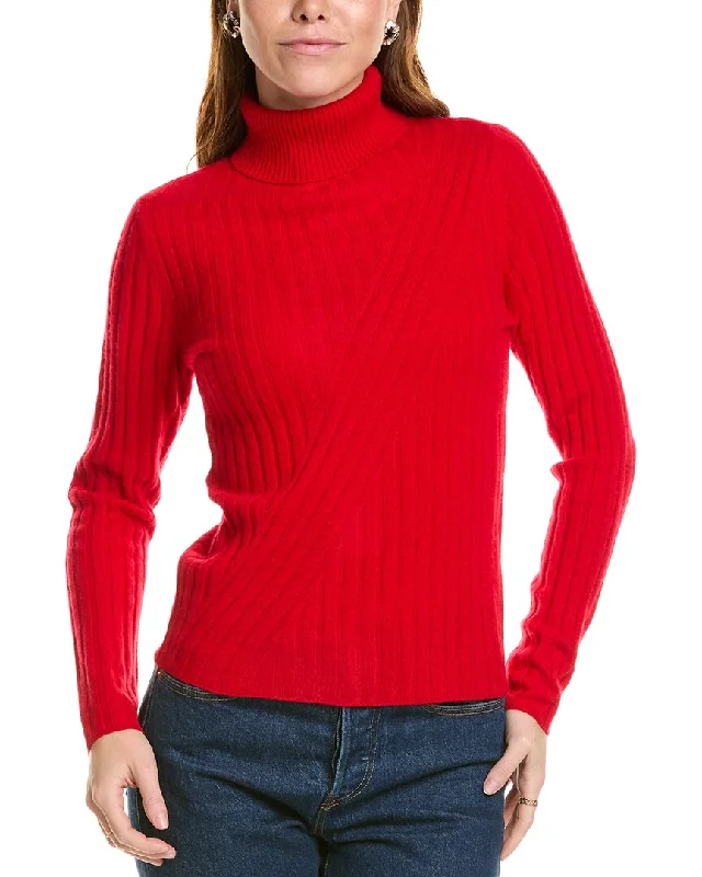 sofiacashmere Directional Rib Turtleneck Cashmere Sweater Glossy Satin Silk