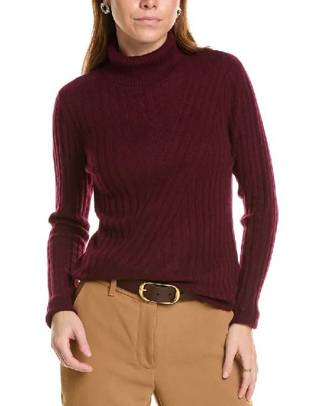 sofiacashmere Directional Rib Turtleneck Cashmere Sweater Oversized Loose Flowy