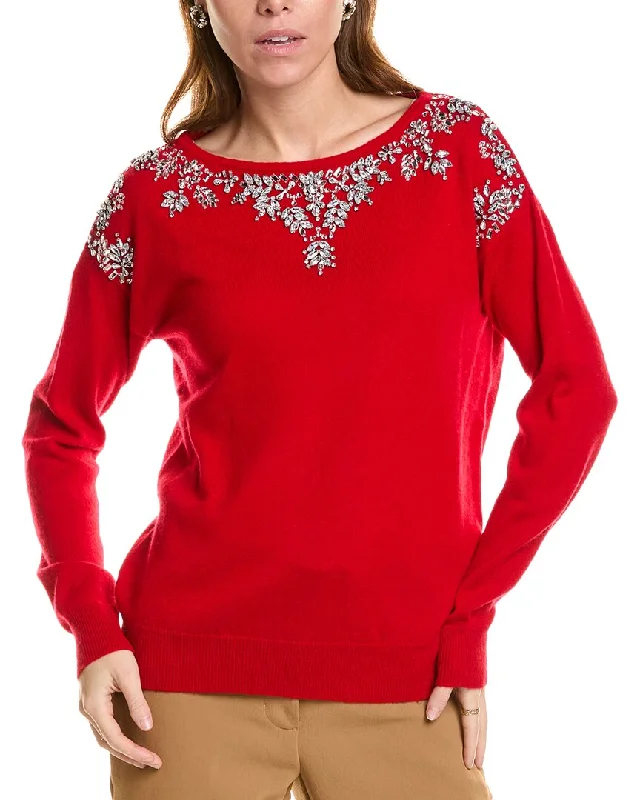 sofiacashmere Embellished Boatneck Cashmere Sweater Open Front Closed Front Wrap Front