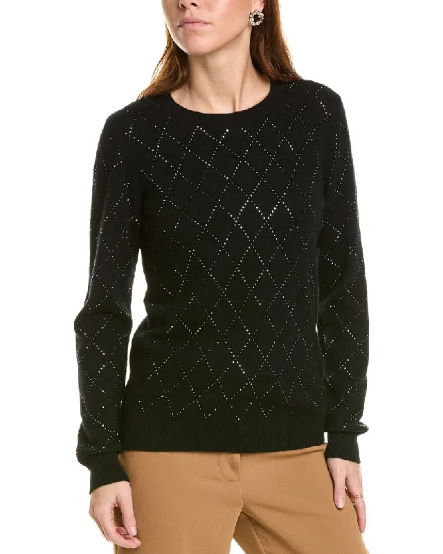 sofiacashmere Heatset Diamond Crewneck Cashmere Sweater High Neck Crew Neck V-Neck