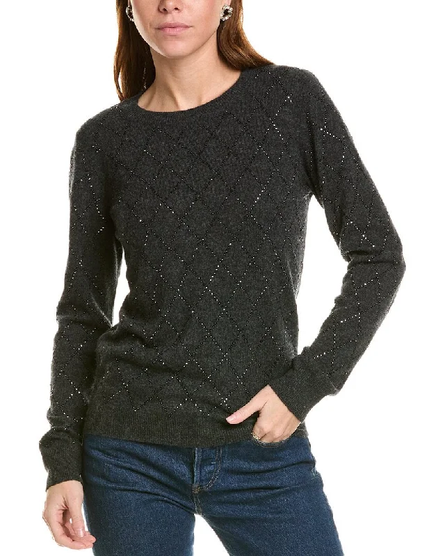 sofiacashmere Heatset Diamond Crewneck Cashmere Sweater Collared Crew Neck Turtle Neck