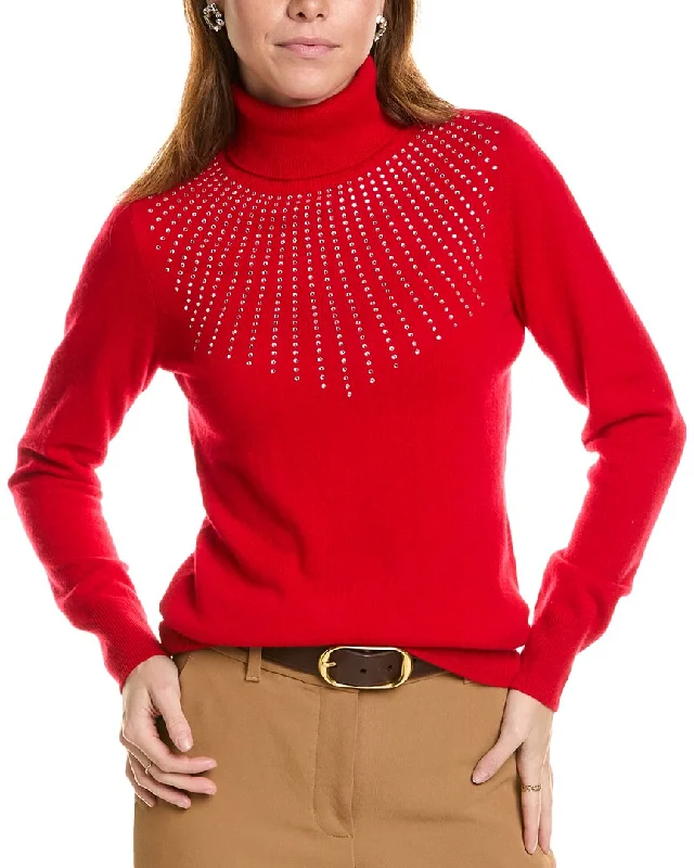 sofiacashmere Heatset Starburst Turtleneck Cashmere Sweater Stretchy Elastic Breathable