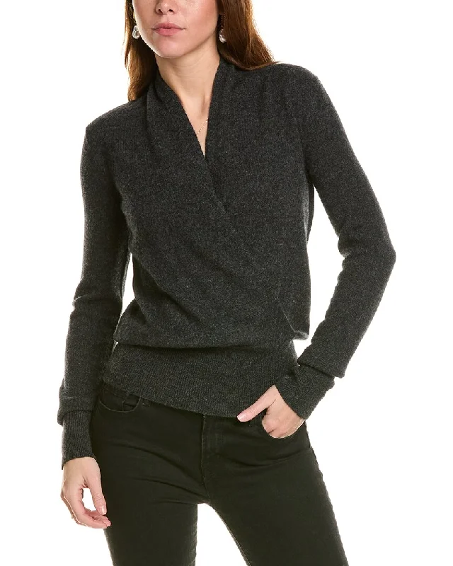 sofiacashmere Modern Faux Wrap Cashmere Sweater Graphic Sweater Embroidered Appliqued