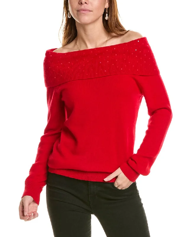 sofiacashmere Off-the-Shoulder Cashmere Sweater Open Front Closed Front Wrap Front