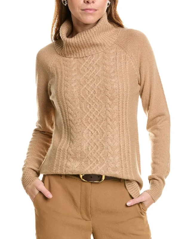 sofiacashmere Ornate Cable Front Turtleneck Cashmere Sweater Beaded Sweater Sequined Faux Fur