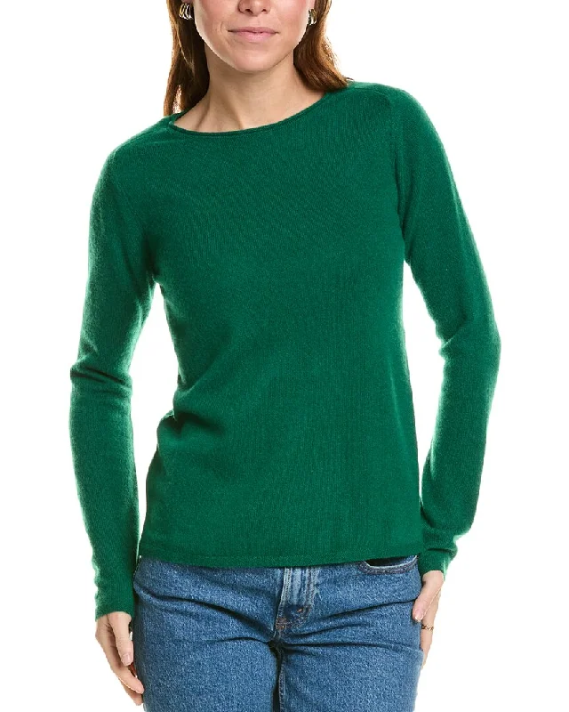 sofiacashmere Relaxed Crewneck Cashmere Sweater Welt Pockets Slit Pockets Flap Pockets