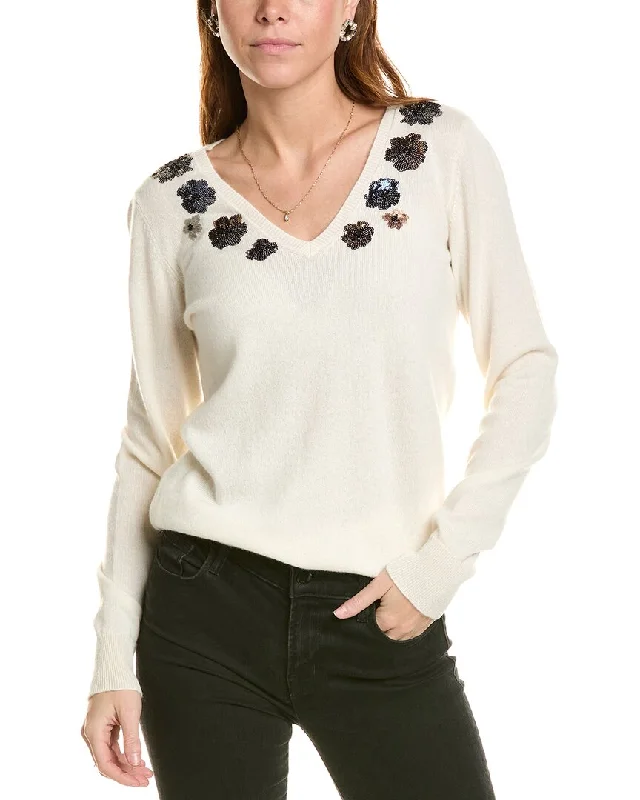 sofiacashmere Sequin Embellished V-Neck Cashmere Sweater Sweater Knitwear Pullover