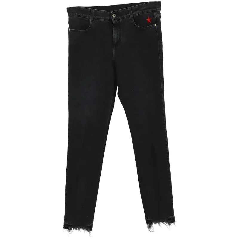 Stella McCartney Raw Hem Jeans in Black Cotton Denim Cozy Relaxed Fit Jeans