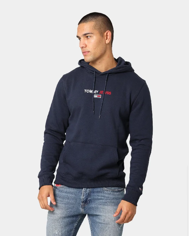 Tommy Jeans Linear Logo Hoodie Twilight Navy Comfortable Distressed Straight-Leg Jeans