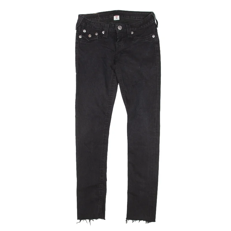 TRUE RELIGION Low Rise Y2K Jeans Black Denim Slim Skinny Womens W26 L28 Fashionable Raw Edge Jeans