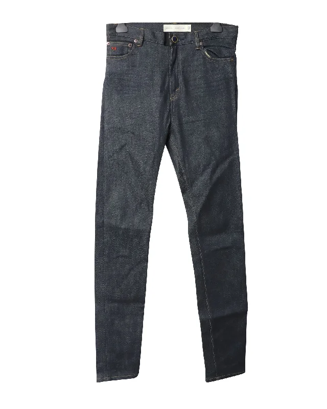 Victoria Beckham Straight-Cut Japanese Denim Jeans in Blue Cotton Trendy Low-Rise Slim Jeans