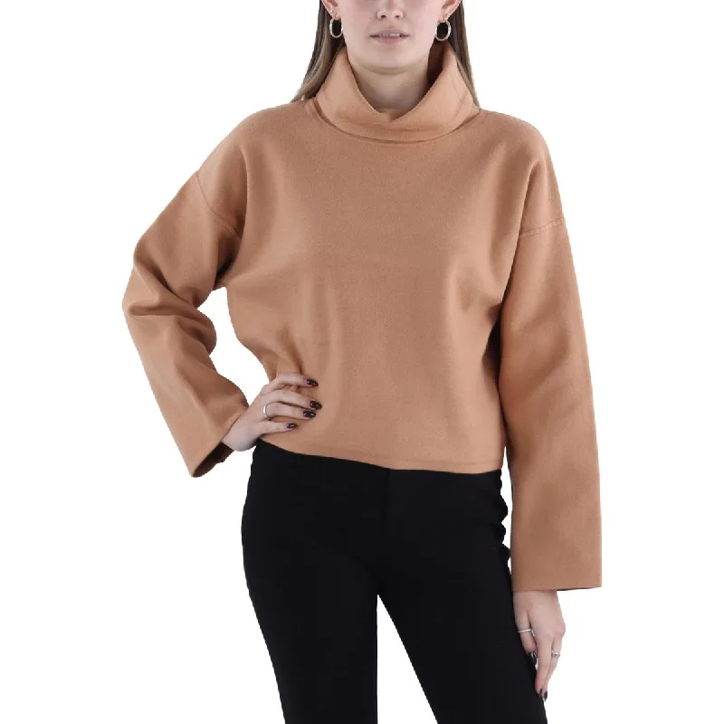 Womens Turtleneck Long Sleeve Crop Sweater Modern Contemporary Chic