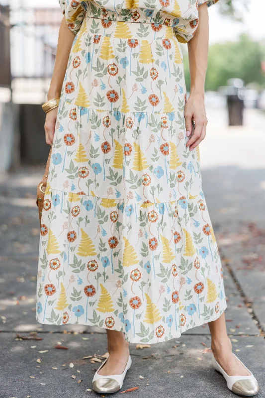 All I Need Natural Floral Midi Skirt cashmere skirt plush