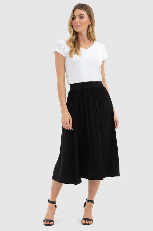 Bamboo Midi Skirt - Black silk skirt lustrous