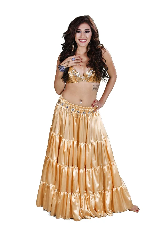 Belly Dance Golden Skirt, Bra & Belt Costume Set | Princess of Raqs denim skirt durable