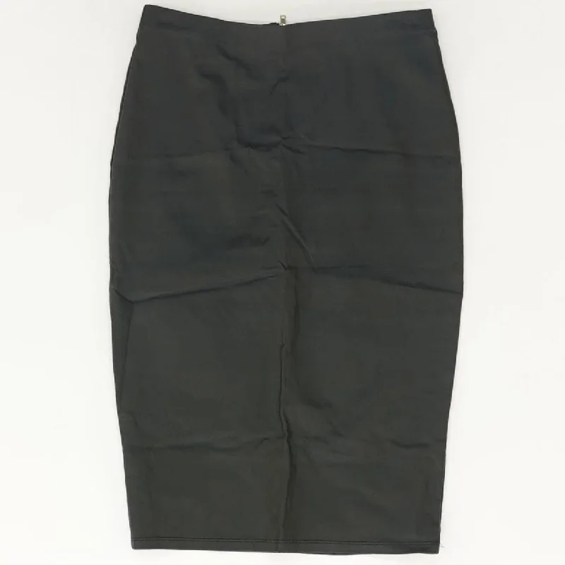 Black Solid Midi Skirt silk skirt smooth