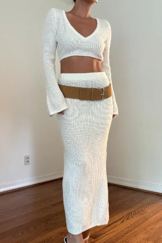 Bobble Knitted Long Sleeve Top With Maxi Skirt relaxed fit skirt