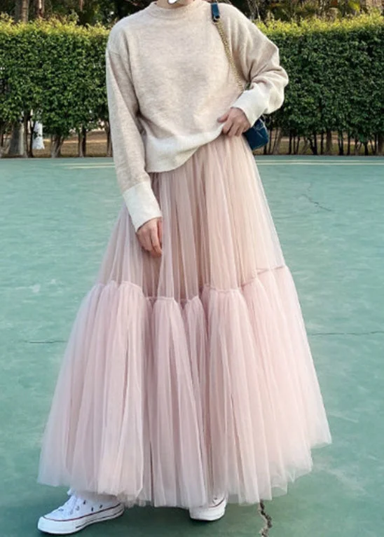 Bohemian Pink Patchwork Tulle Skirts Spring chiffon skirt flowing