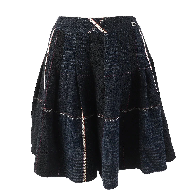 Chanel Tweed Flare Skirt Black Multicolor 36 belted skirt waist