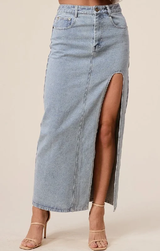 Cherise Denim High Slit Skirt low waist skirt