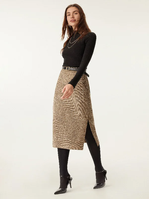 High Waisted Two Side Split Midi Skirt wool skirt warm