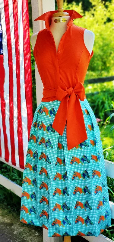 HORSE COUNTRY SKIRT IN TURQUOISE corduroy skirt durable