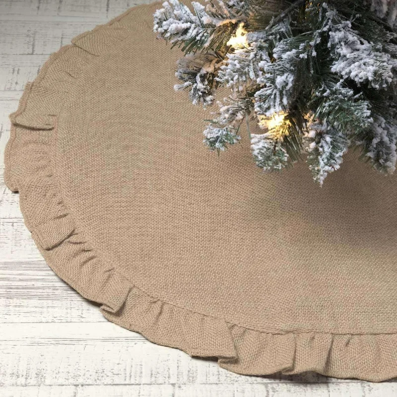 Jute Burlap Natural Mini Christmas Tree Skirt 21 VHC Brands button skirt front