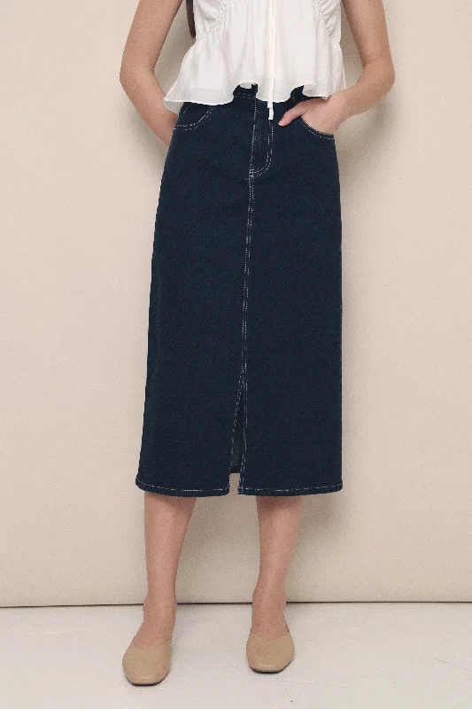 Maisy Dark Denim Midi Skirt denim skirt classic