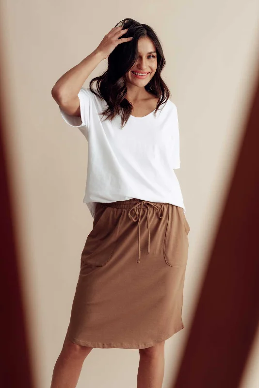 Mocha Cotton Drawstring Skirt silk skirt elegant