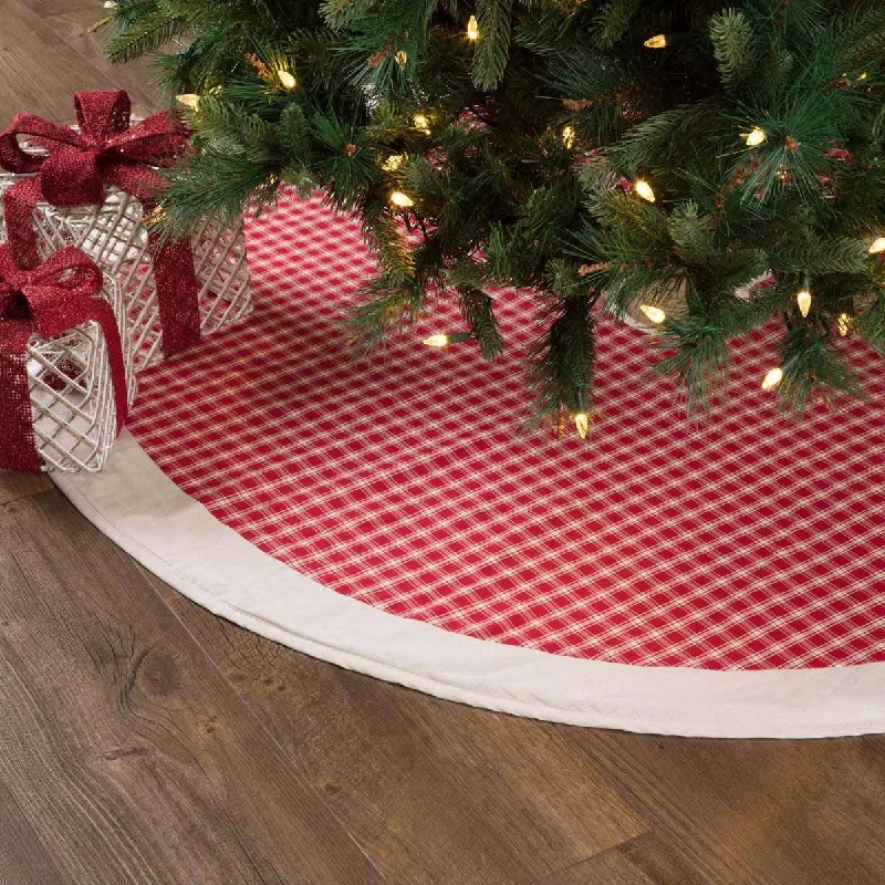 Red Plaid Christmas Tree Skirt 55 VHC Brands velvet skirt luxury