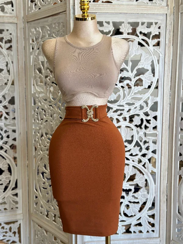 Rhinestone Belt Bodycon Skirt- Stretchy,Estira relaxed fit skirt